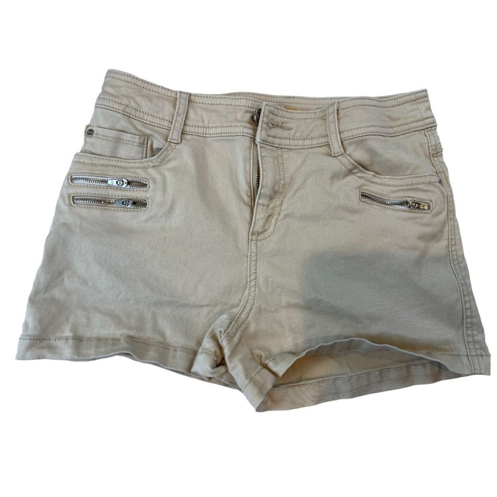 Louis Castel Womens Denim Shorts Mid-Rise Outdoor Zipper Pockets Cotton Beige 64